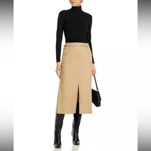 3.1 Phillip Lim Tan A-Line Midi Skirt Size 4 Belted 90s Minimalist NWT